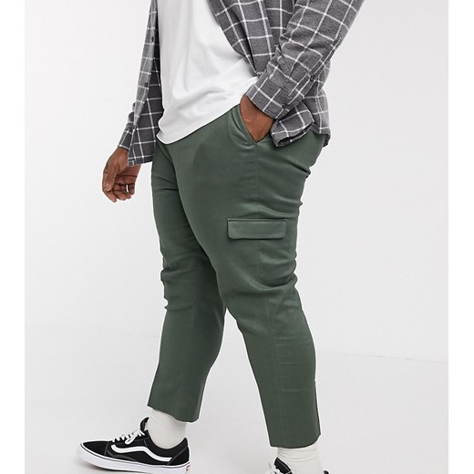 ASOS DESIGN Plus – Zielone lniane eleganckie spodnie ze zwężanymi nogawkami i kieszeniami-Zielony