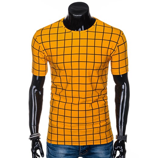 T-shirt męski z nadrukiem 1241S - żółty Edoti.com  M 