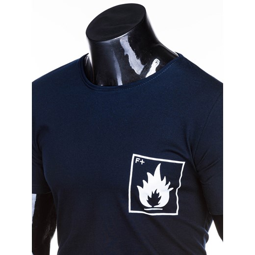 T-shirt męski z nadrukiem 1268S - granatowy Edoti.com  L 