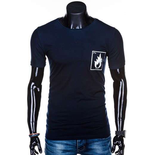 T-shirt męski z nadrukiem 1268S - granatowy Edoti.com  XL 