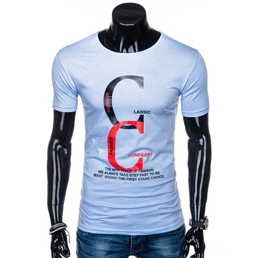 T-shirt męski z nadrukiem 1259S - błękitny Edoti.com  XL 