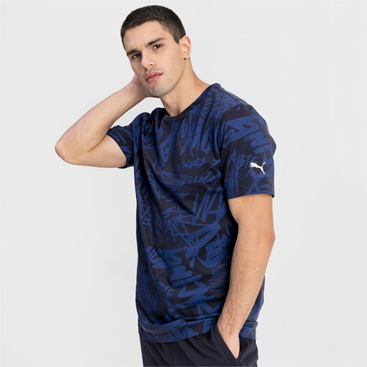 T-shirt męski Puma niebieski na wiosnę z krótkim rękawem 