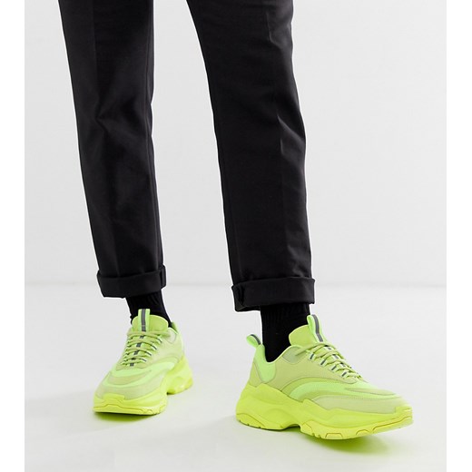 ASOS DESIGN – Wide Fit – Neonowe buty sportowe na grubej podeszwie-Żółty