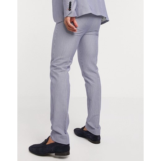 Avail London – Niebieskie spodnie garniturowe o obcisłym kroju z kory w paski