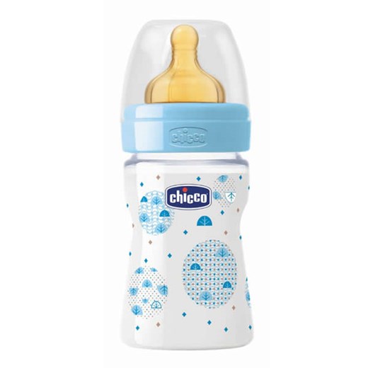 Chicco Well-Being Gumowa butelka dla niemowląt PP Regular Flux Blue 0m + 150ml