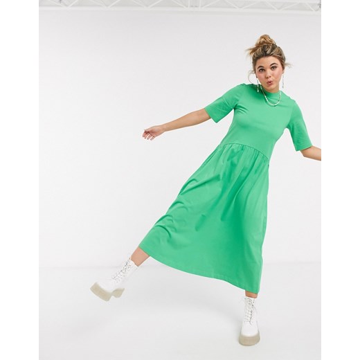 Monki – Agnete – Zielona trapezowa sukienka midi z dżerseju-Zielony