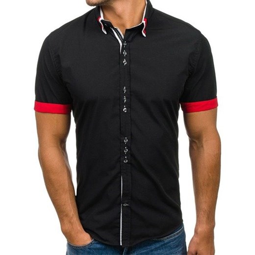 Koszula męska elegancka z krótkim rękawem czarna Bolf 2926 ze sklepu Denley w kategorii Koszule męskie - zdjęcie 86436995
