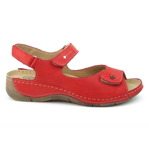 Sandały damskie Helios Komfort czerwone na rzepy ze skóry 