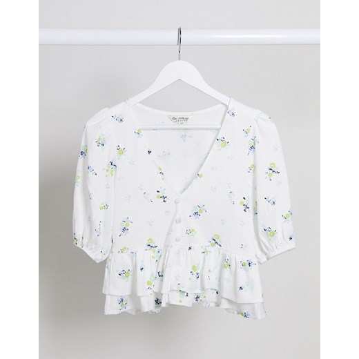 Miss Selfridge – Biało-niebieska bluzka z guzikami i wzorem w kwiaty-Biały Miss Selfridge  42 Asos Poland