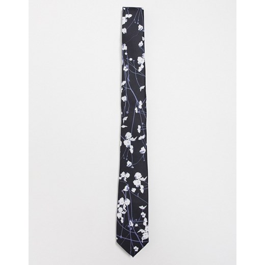 ASOS DESIGN – Czarny wąski krawat z kwiatowym wzorem
