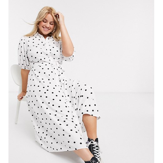 New Look Curve – Biała szmizjerka w kropki z bufkami-Wielokolorowy