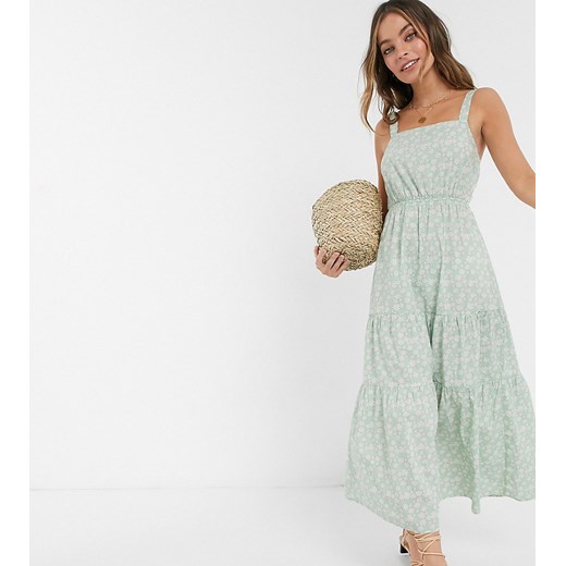 Vero Moda Petite – Zielona warstwowa sukienka maxi w kwiaty z wiązaniem na plecach-Wielokolorowy Vero Moda Petite XL Asos Poland