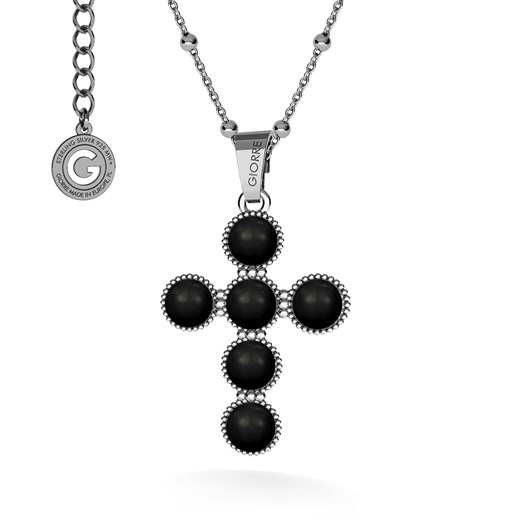 Naszyjnik krzyżyk z perłami, srebro 925 Swarovski : Kolor pokrycia srebra - Pokrycie Czarnym Rodem, Perła - SWAROVSKI BLACK