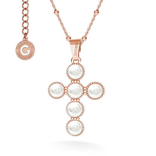 Naszyjnik krzyżyk z perłami, srebro 925 Swarovski : Kolor pokrycia srebra - Pokrycie Różowym 18K Złotem , Perła - SWAROVSKI WHITE