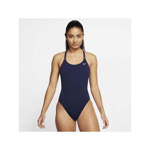 Jednoczęściowy damski kostium kąpielowy z ramiączkami krzyżowanymi na plecach Nike HydraStrong Solid - Niebieski Nike 30 Nike poland