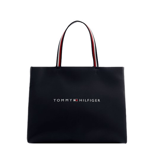 Czarna shopper bag Tommy Hilfiger wakacyjna bez dodatków mieszcząca a4 z tkaniny 