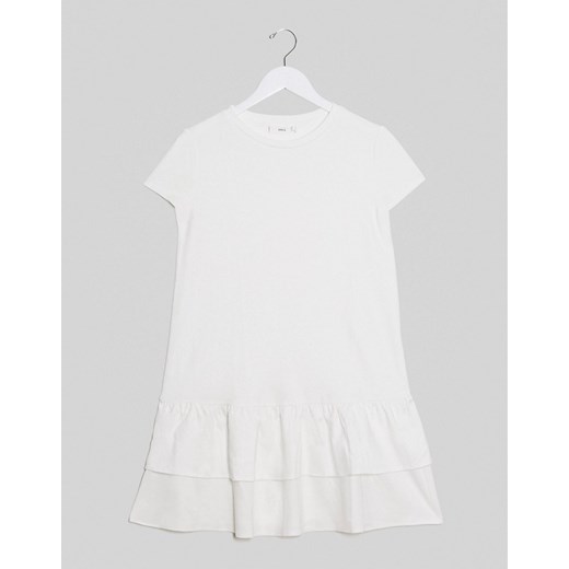 Mango – Biała t-shirtowa sukienka z falbaną na dole-Biały