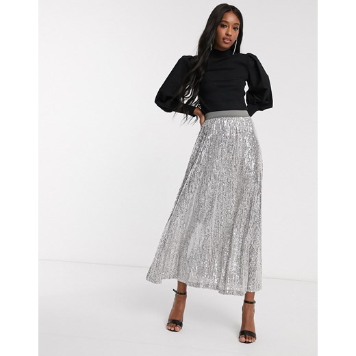 ASOS DESIGN – Szara plisowana spódnica maxi zdobiona cekinami-Srebrny  asos 36 Asos Poland