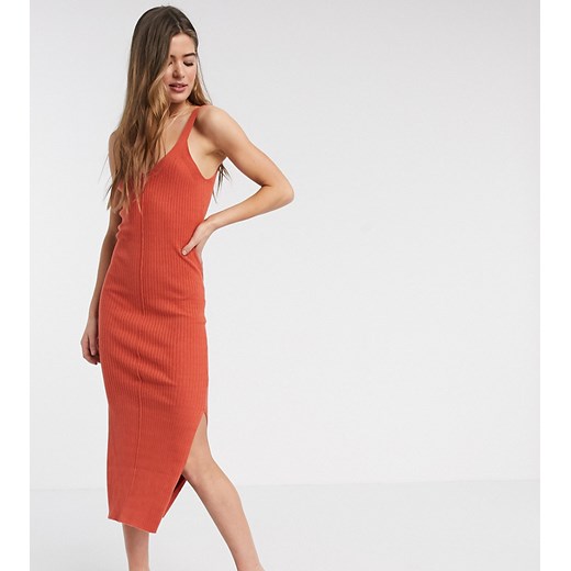 ASOS DESIGN Tall – Prążkowana dzianinowa sukienka midi bez rękawów-Czerwony
