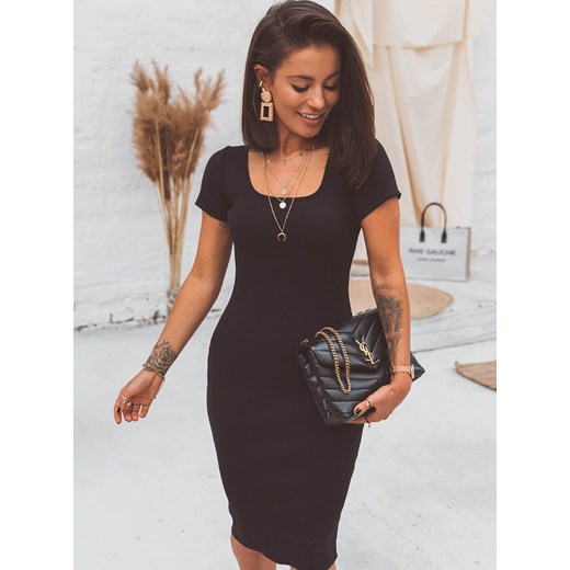 Selfieroom sukienka bez wzorów mini na co dzień casual z krótkimi rękawami czarna dopasowana 