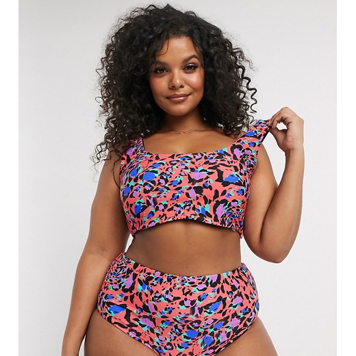 Simply Be – Dwustronny dół bikini z wysokim stanem z nadrukiem w kwiaty / czarny-Wielokolorowy Simply Be 48 Asos Poland