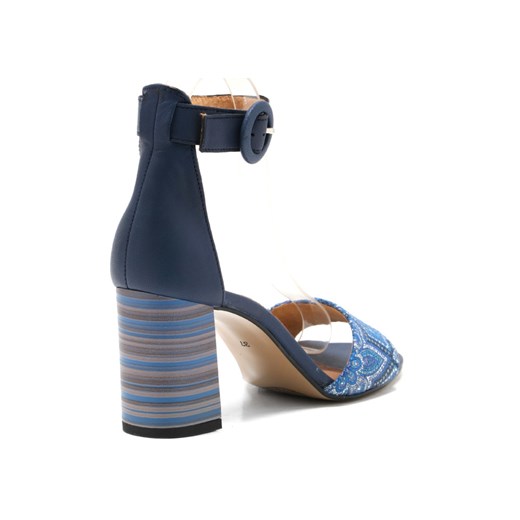 Sandały damskie Maciejka w abstrakcyjne wzory z klamrą skórzane eleganckie na obcasie na wysokim 