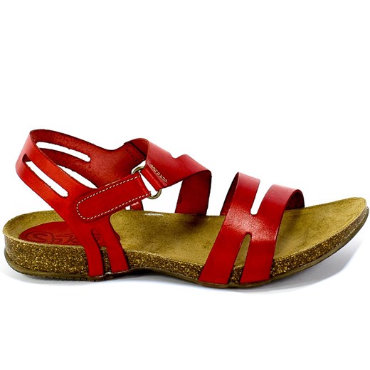 Sandały damskie czerwone Spk Shoes z klamrą ze skóry na lato gładkie 