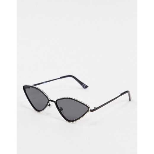 ASOS DESIGN – Czarne matowe okulary przeciwsłoneczne typu kocie oczy zdobione kryształkami-Czarny asos  One Size Asos Poland