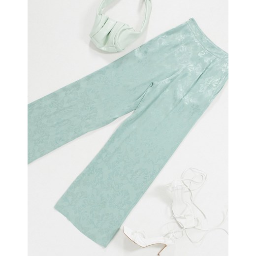 ASOS DESIGN – Żakardowe spodnie w kwiaty z szerokimi nogawkami-Zielony