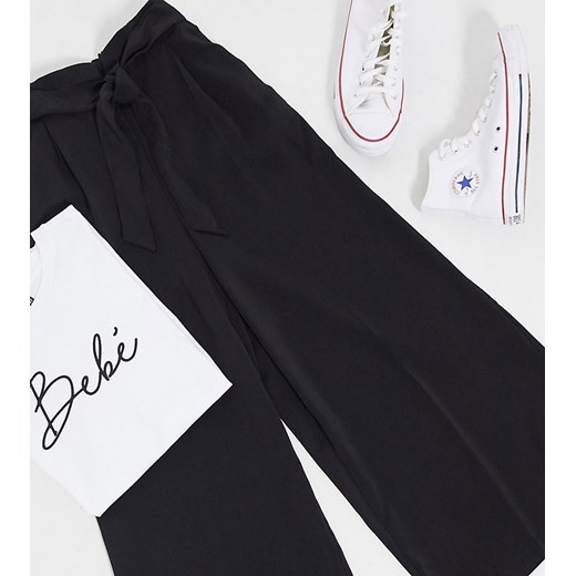 New Look Tall – Czarne spodnie o skróconej długości z wiązaniem w talii-Czarny