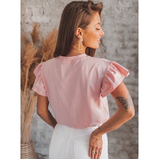 Bluzka damska Selfieroom z krótkimi rękawami młodzieżowa różowa bez wzorów 