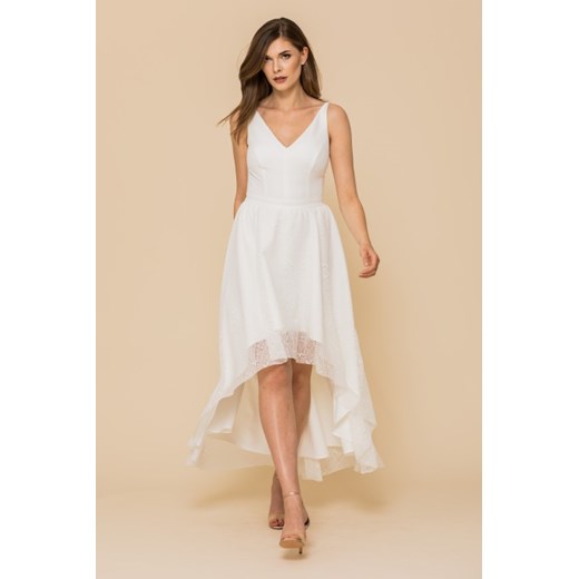 Sukienka biała Vissavi na ślub cywilny asymetryczna midi na wiosnę z elastanu 