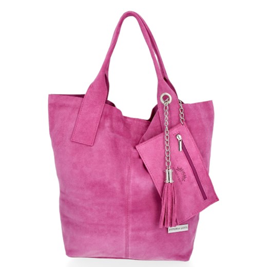 Uniwersalne Torebki Skórzane Shopper XL renomowanej firmy Vittoria Gotti Różowa (kolory)  Vittoria Gotti  PaniTorbalska
