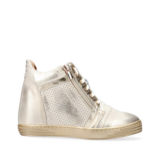 Sneakersy damskie Arturo Vicci złote gładkie na koturnie na wiosnę skórzane 