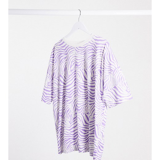 ASOS DESIGN Curve – Liliowy T-shirt oversize w zwierzęcy wzór-Fioletowy