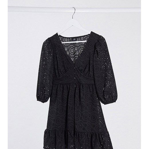 River Island Petite – Czarna koronkowa sukienka mini z dekoltem w kształcie litery V i obszernymi rękawami-Biały River Island Petite 30 Asos Poland