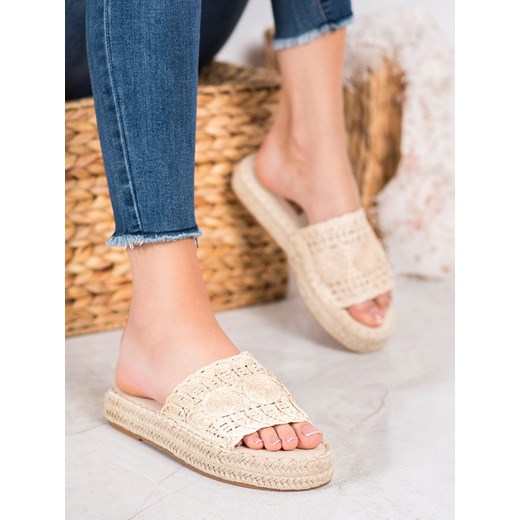 Espadryle damskie CzasNaButy beżowe zamszowe na platformie bez zapięcia casual