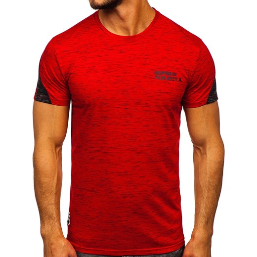 Czerwony T-shirt męski z nadrukiem Denley SS11122 Denley  L  promocja 