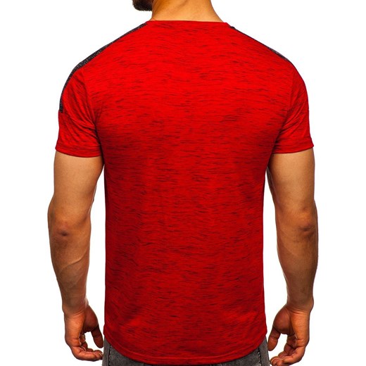 Czerwony T-shirt męski z nadrukiem Denley SS11127 Denley  M okazyjna cena  