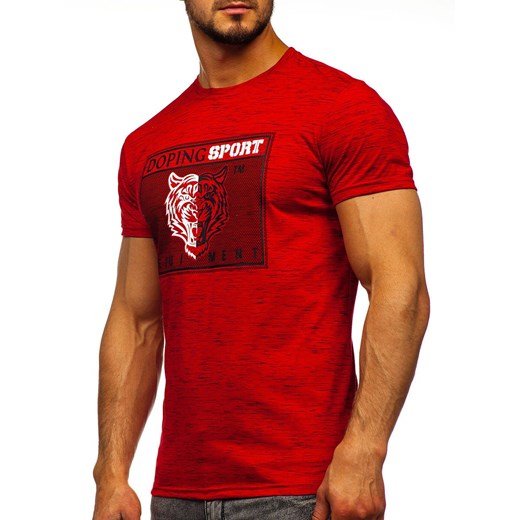 Czerwony T-shirt męski z nadrukiem Denley SS11130 Denley  2XL okazja  