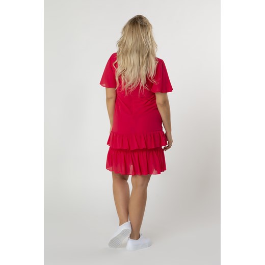 Sukienka czerwona Ptakmoda.com mini z krótkimi rękawami trapezowa 