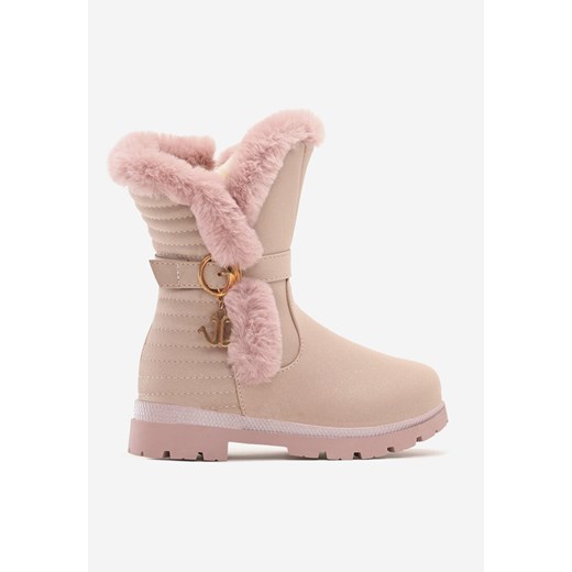 Buty zimowe dziecięce Born2be różowe gładkie z klamrą 
