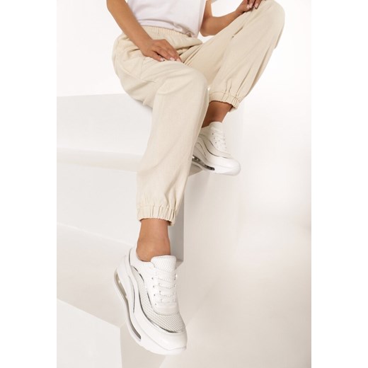 Buty sportowe damskie Born2be sneakersy młodzieżowe wiązane płaskie białe bez wzorów 