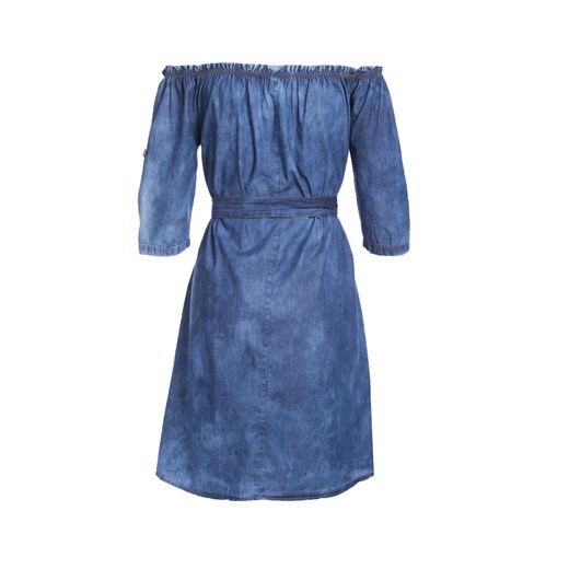 Sukienka Born2be niebieska mini z aplikacją z dekoltem typu hiszpanka z długim rękawem na uczelnię 