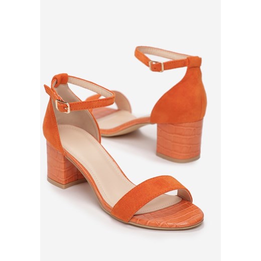 Renee sandały damskie na średnim obcasie na z klamrą eleganckie pomarańczowe letnie 