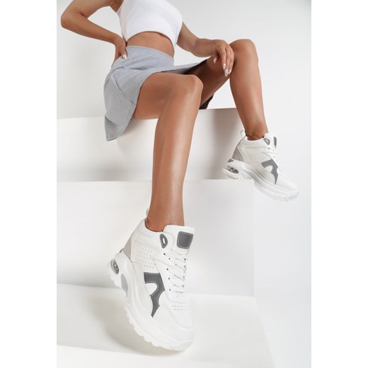 Buty sportowe damskie białe Renee w stylu młodzieżowym wiązane bez wzorów 
