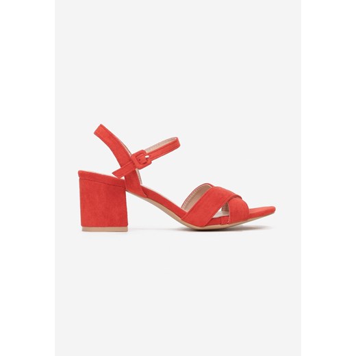 Czerwone sandały damskie Renee eleganckie gładkie letnie z klamrą na słupku 