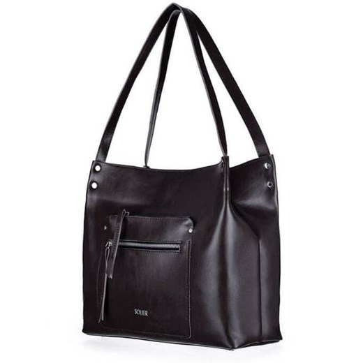 Shopper bag Solier mieszcząca a4 czarna ze skóry glamour 