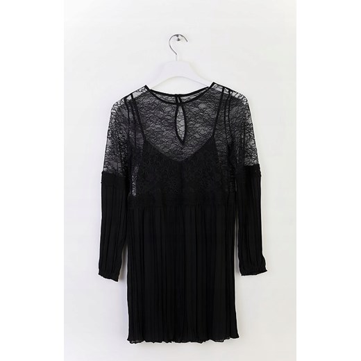 Sukienka Mango czarna z długim rękawem mini 