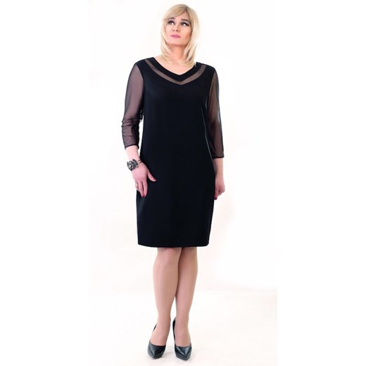 Sukienka Marina z tiulowym rękawkiem, czarna   44 Oscar Fashion